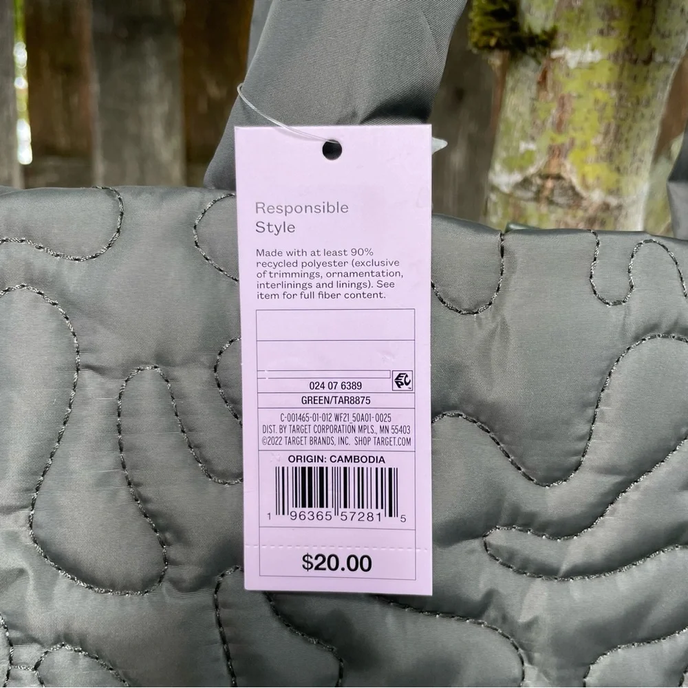 Wild Fable Puffy Quilted Tote Bag Green